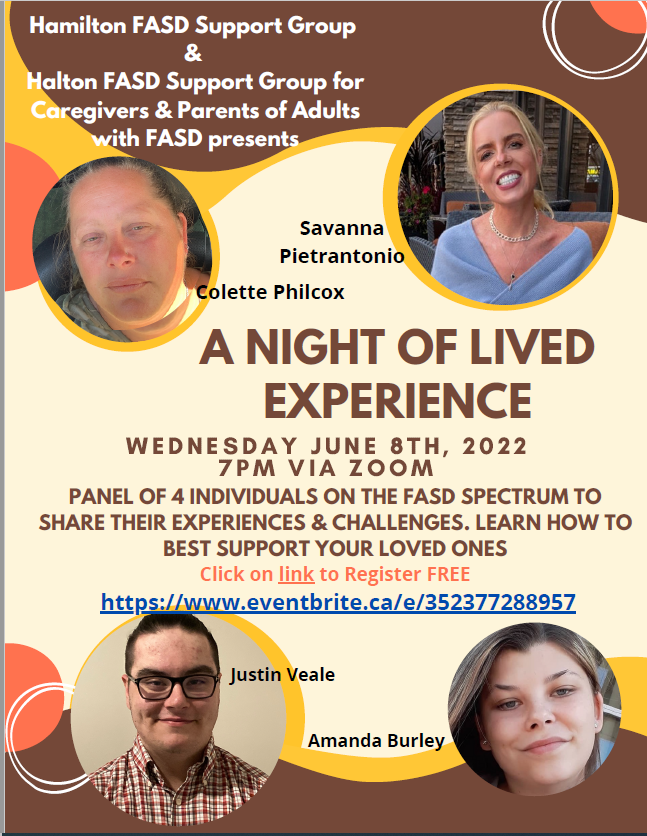 fasdhamiltonca's tweet photo. The Hamilton and Halton FASD Support Groups are hosting "A Night of Lived Experience" this evening, Wednesday, June 8th at 7pm via Zoom. For more information or to register, please visit https://t.co/2Eqs52FC3u 
#FASD #Fasdeducation #hamont https://t.co/QfMg7iSejN
