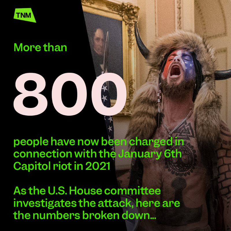 thenewsmovement's tweet photo. More than 800 people have now been charged in connection with the January 6th #CapitolRiot in 2021.

As the #January6thCommittee investigates the attack, here are the numbers broken down…👇