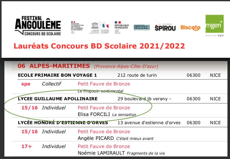 ArtsplaA's tweet photo. BRAVO à Elisa en 1ere spé #ArtsPlastiques au @lyc_Apollinaire de Nice pour son prix au concours scolaire de BD d'Angoulême avec sa création numérique "la sensation" réalisée en hommage après une visite au Musée des Beaux Arts Jules Cheret https://t.co/YB7vt6ZKaI