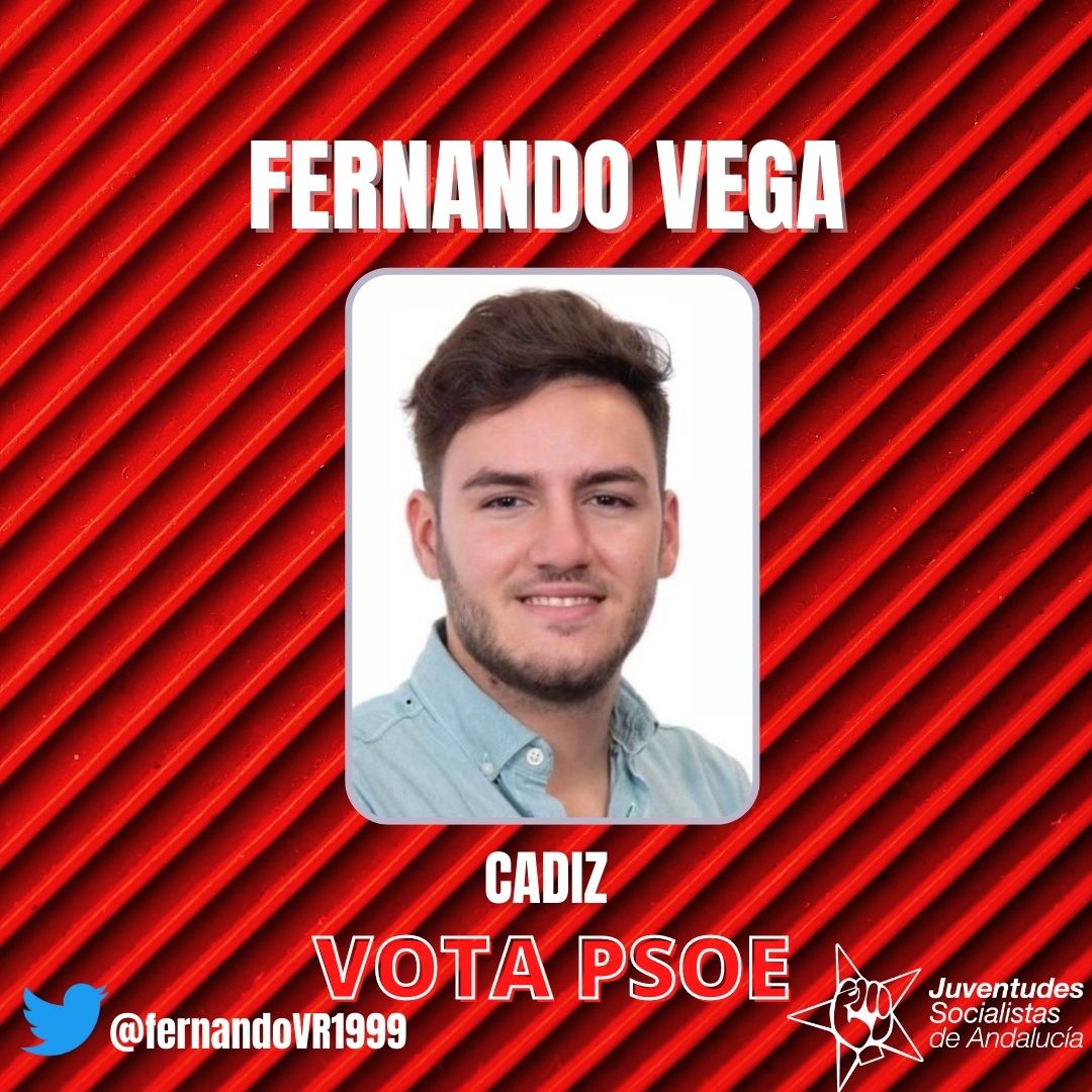 JSAndalucia's tweet photo. 👉Candidatos de Juventudes Socialistas de Andalucia en Cadiz❤️
✅Fernando Vega @FernandoVR1999
✅Carmen Aroca
✅Adrián García @adriodriozola
#VotaPSOE #SiVotamosGanamos https://t.co/eomS0YK8iu