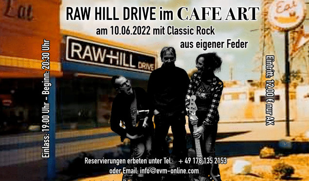 Am 10.06.2022 #RAW_HILL_DRIVE live im #Cafe_Art Einlass 19:00 Eintritt 12.- € Kleinfeldweg 42 69190 #Walldorf mycafeart.de/veranstaltunge…  #Wiesloch #Heidelberg #Reilingen #Karlsruhe #Malsch #Sandhausen #Hockenheim #Speyer #StLeon #liveMusik #Musik #SAP #go > reisen-travel.com