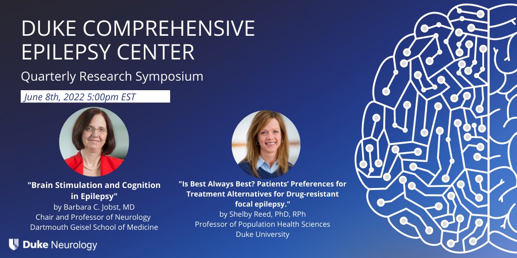 Aatif M Husain (@draatifhusain) on Twitter photo #DukeEpilepsy will host the (virtual) Quarterly Research Symposium today (June 8) at 5 pm ET. Dr Jobst from Dartmouth and Dr Reed from Duke Population Health presenting. Everyone welcome, free registration: bit.ly/DCECSummer22 <a href="/Duke_Neurology/">Duke Neurology</a>
<a href="/Dukeneurosurg/">Duke Neurosurgery</a> #DukeEpilepsy will host the (virtual) Quarterly Research Symposium today (June 8) at 5 pm ET. Dr Jobst from Dartmouth and Dr Reed from Duke Population Health presenting. Everyone welcome, free registration: bit.ly/DCECSummer22 <a href="/Duke_Neurology/">Duke Neurology</a>
<a href="/Dukeneurosurg/">Duke Neurosurgery</a>