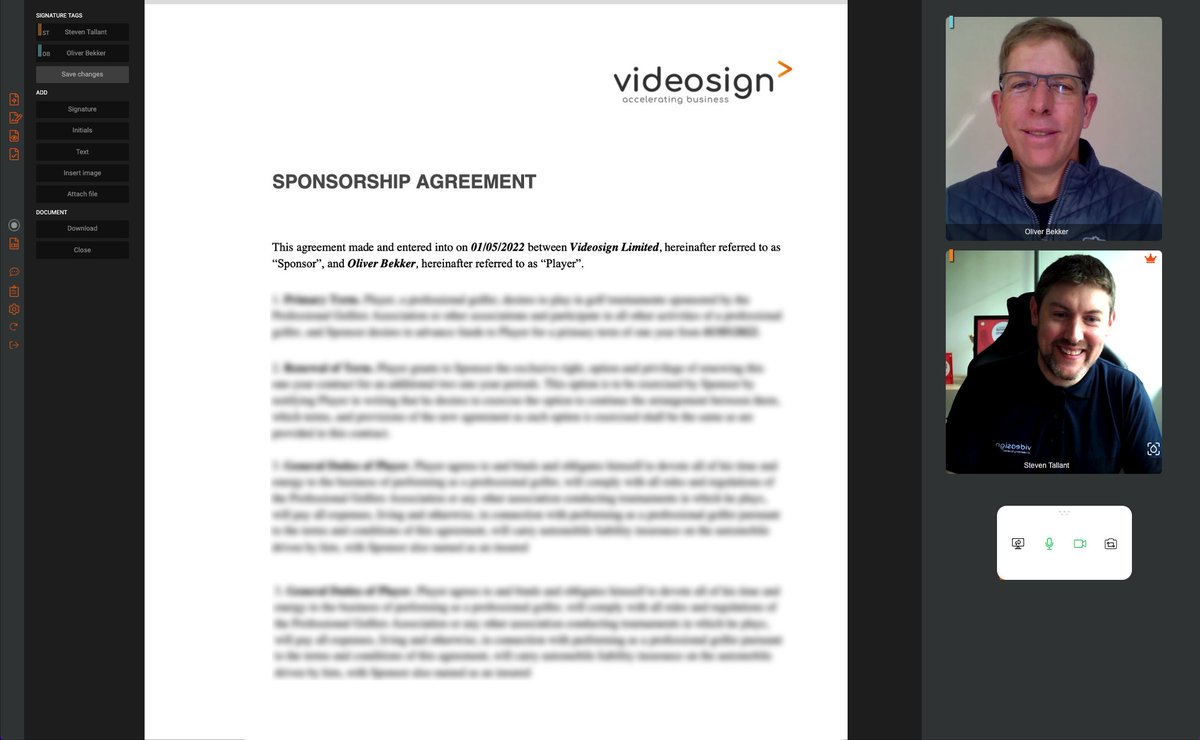 VideosignLtd's tweet photo. We are excited to announce our partnership with professional golfer @olliebekkergolf, and what better way to bring him on board than by signing our sponsorship contract on Videosign itself!
Welcome to the extended #Videosign family Ollie, and good luck at #LIVGolf! #esignature https://t.co/fo0auUvRyF