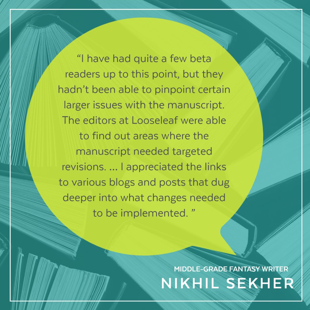 LooseleafEP's tweet photo. Our growing team continues the Looseleaf standard of top-notch story-savvy editorial insight! This testimonial for work done by Kristina Kugler highlights the value of our popular manuscript evaluations. Evals book up well in advance, so contact us early! https://t.co/PbBdWaHlx7