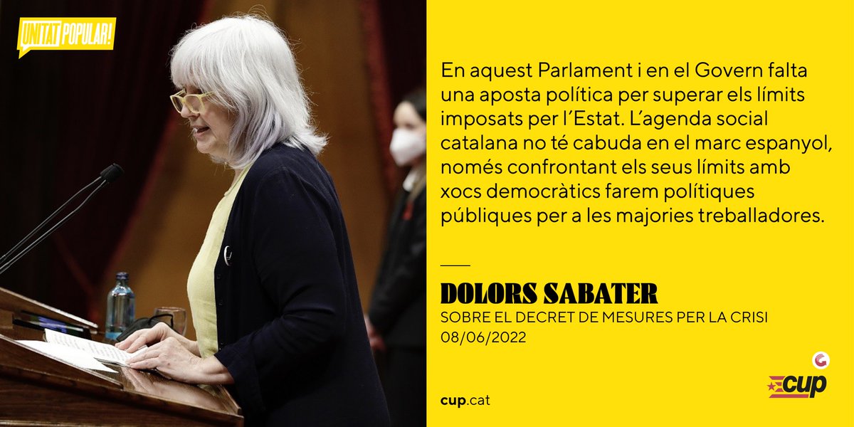 🔶 Iniciativa independentista per guanyar sobirania,  forçar els límits de l'Estat aplicant l'agenda social catalana. 👉 En un moment de crisi com l'actual això és imprescindible

👤 <a href="/mariadolorsa/">Dolors Sabater Puig</a>