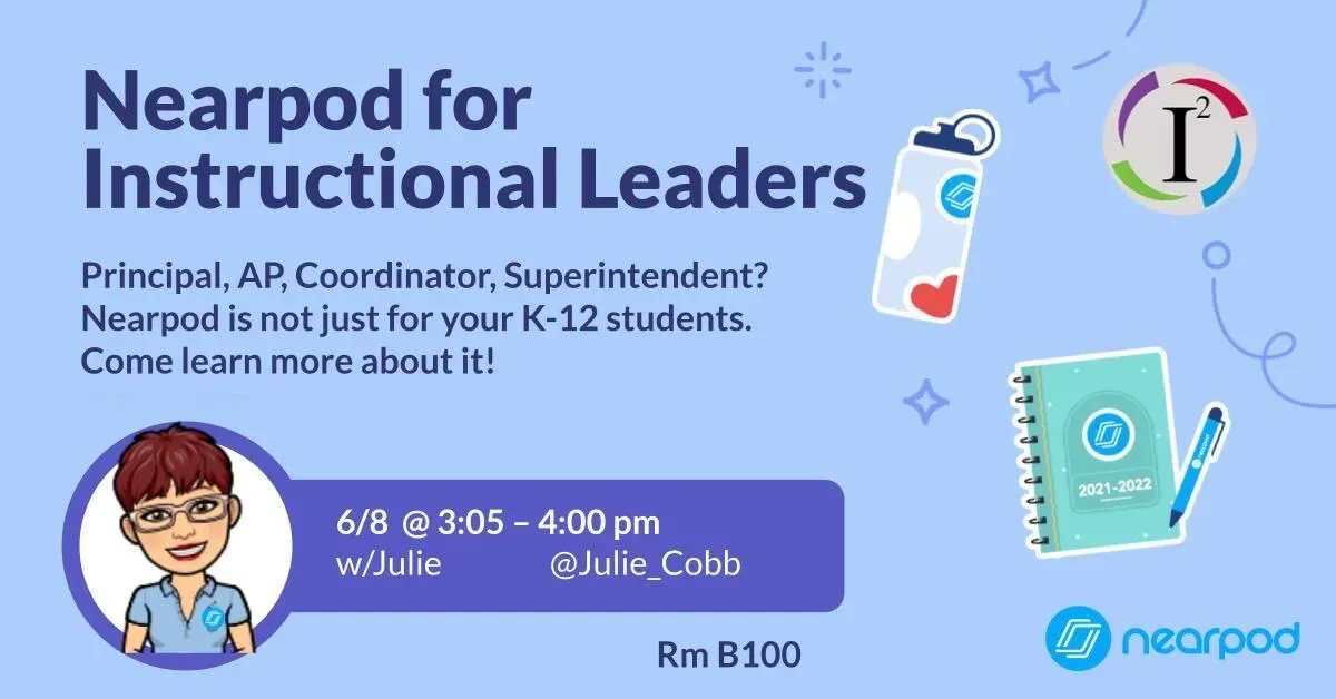 Julie_Cobb's tweet image. School and district admin, building leaders, curriculum leaders…this Nearpod session is for you! Come learn how to use @nearpod with your adult stakeholders. Walk away with something you can use in your next staff meeting. #i2sdale #tis2Learn