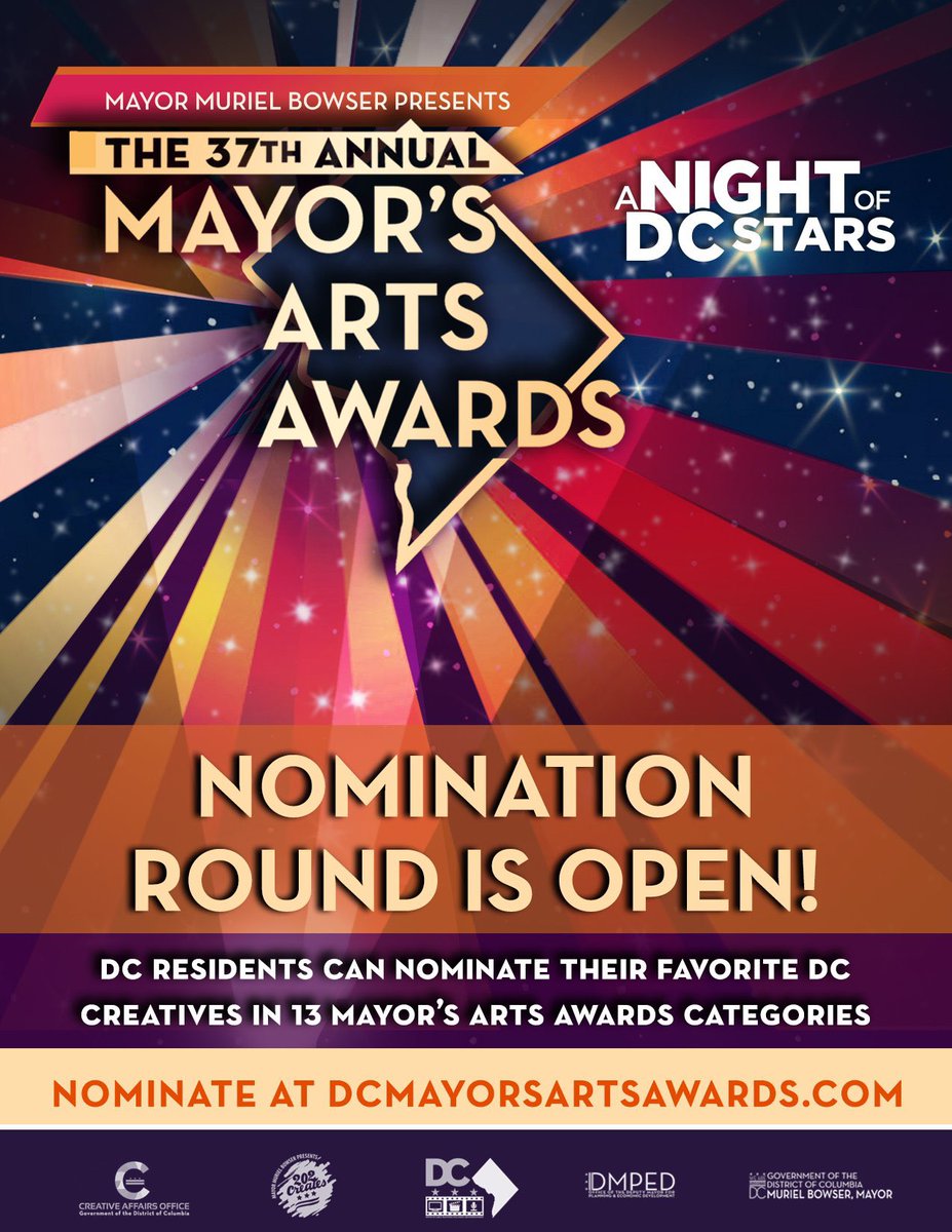 ORCA_DC's tweet photo. Let your voice be heard! Nominate your favorite DC #Creatives for the @MayorBowser Presents the 37th Annual #DCMayorsArtsAwards. The nomination round closes 6/29/22 at 5pm → https://t.co/HApQr8QjZQ #202Creates #CreativeAffairsDC https://t.co/er1LG7F6Lp