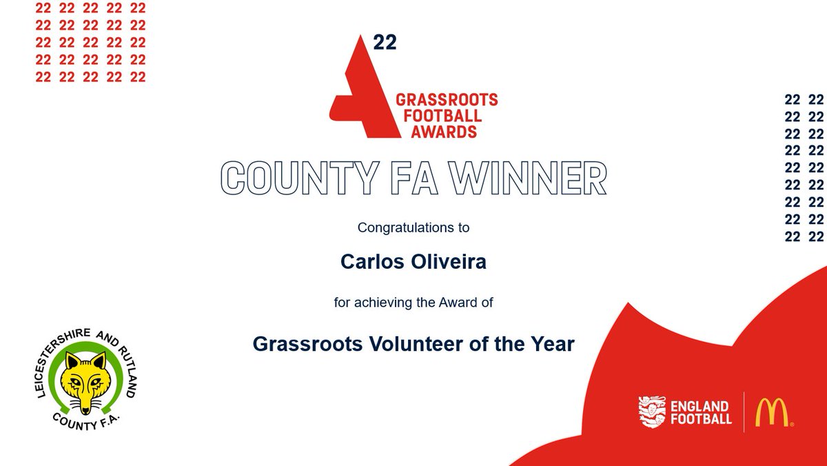 leicsfa's tweet photo. The winner is Carlos Oliveira of @AsfordbyAALGIFC! 👏

Congratulations!

#GrassrootsAwards2022 https://t.co/oYfTtR6H08