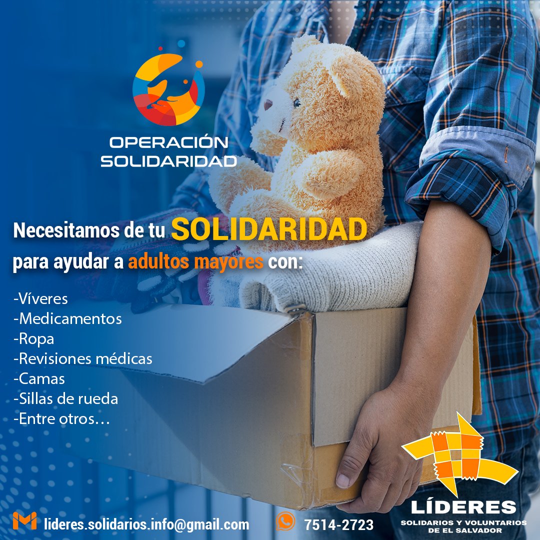 Puedes formar parte de #OperaciónSolidaridad | lanzamos convocatoria para que seas parte del impacto positivo para adultos mayores en situación de abandono. 

Solicita más información de cómo hacernos llegar tus donativos a través de inbox o al whatsapp wa.me/50372847752