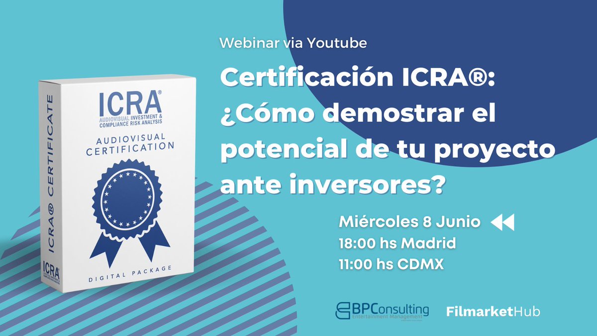 En 20 minutos dará comienzo el webinar gratuito sobre la Certificación ICRA® de Análisis de Riesgos de Inversión Audiovisual y Cumplimiento.

¡Entra en el enlace y haz click en la campanita para no perdértelo!

bit.ly/3H46uIh