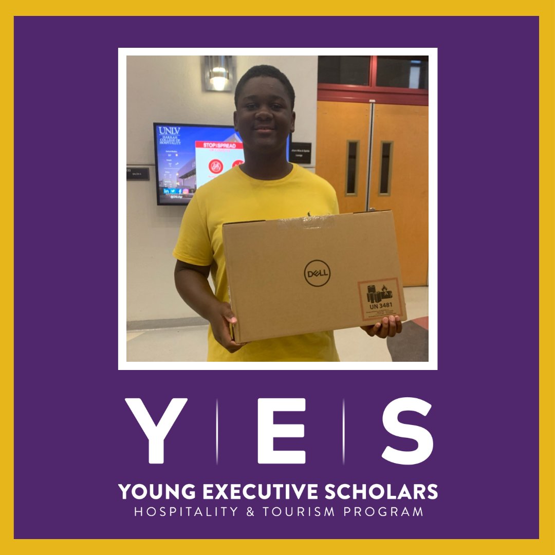 UNLVigi's tweet photo. Future engineer and 2022 #YoungExecutiveScholar JT picked up his brand new laptop thanks to @playAGS. Wishing JT and all our 26 high school students good luck as they embark on the YES adventure this week! #YoungExecs https://t.co/VKmxNkhugC
