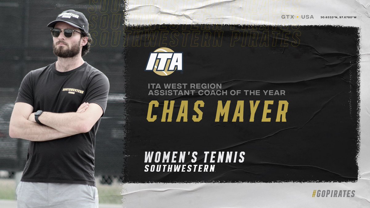 SUPiratesTennis's tweet photo. Back to back @ITA_Tennis West Region Assistant Coach of the Year awards for Chas Mayer. Between Chas and Tosha Smith we are extremely fortunate to have a first class staff. #besouthwestern https://t.co/ymqpy0XsHb