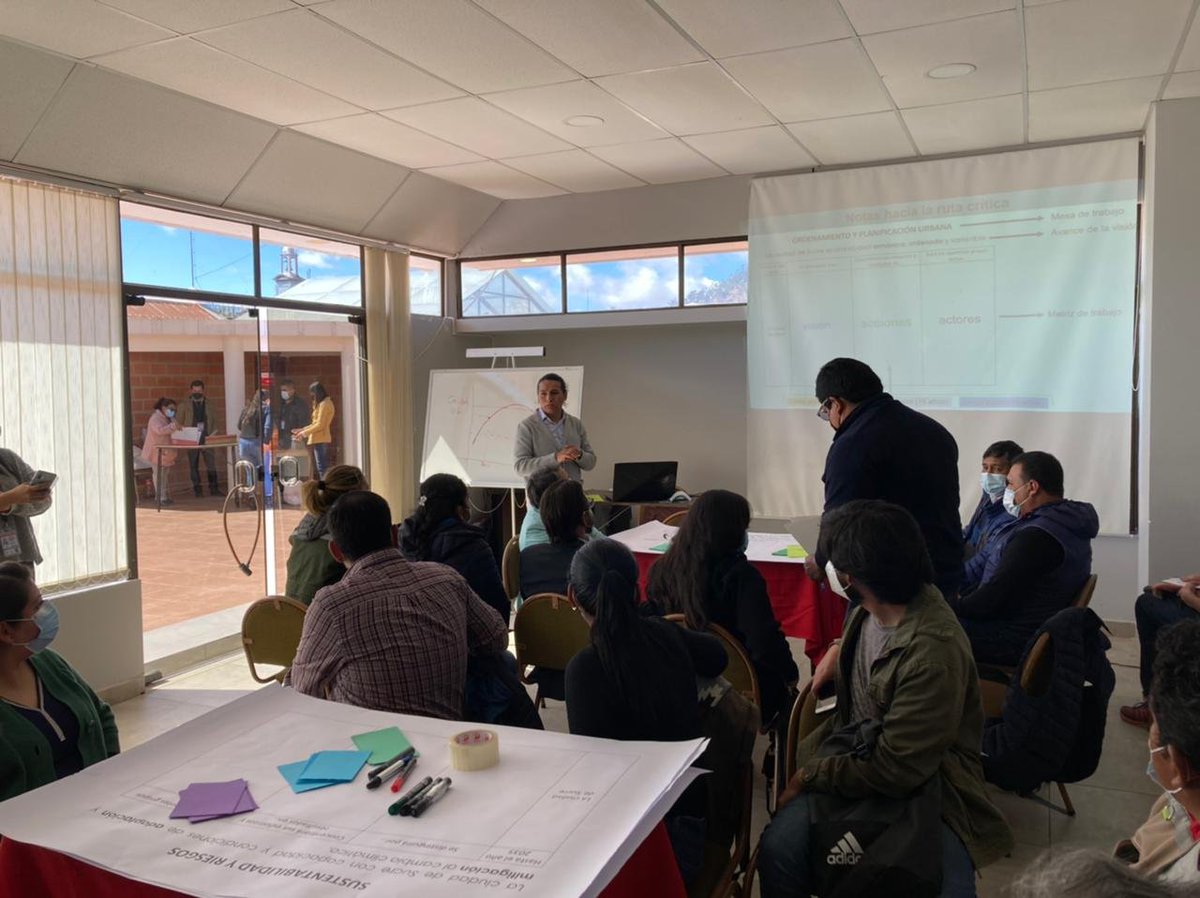 HelvetasBolivia's tweet photo. Avanza la construcción de la visión y ruta crítica en la Agenda Urbana de #Sucre. Mesas de trabajo abordan el ordenamiento y planificación urbana; sustentabilidad y riesgos e inclusión social. El evento se realiza con el apoyo de: #HelvetasBolivia y @ONUHabitatBOL. 
#CoReUrban https://t.co/yJnxaa2PNL