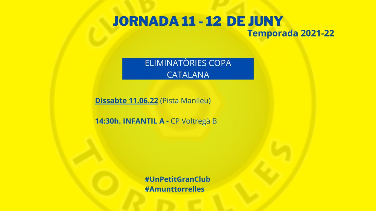 Club Patí Torrelles (@cpatitorrelles) on Twitter photo PROPERS PARTITS 11 i 12 JUNY
#amunttorrelles #unpetitgranclub #clubpatitorrelles
<a href="/cpvoltrega/">Club Patí Voltregà-Movento Stern</a> PROPERS PARTITS 11 i 12 JUNY
#amunttorrelles #unpetitgranclub #clubpatitorrelles
<a href="/cpvoltrega/">Club Patí Voltregà-Movento Stern</a>