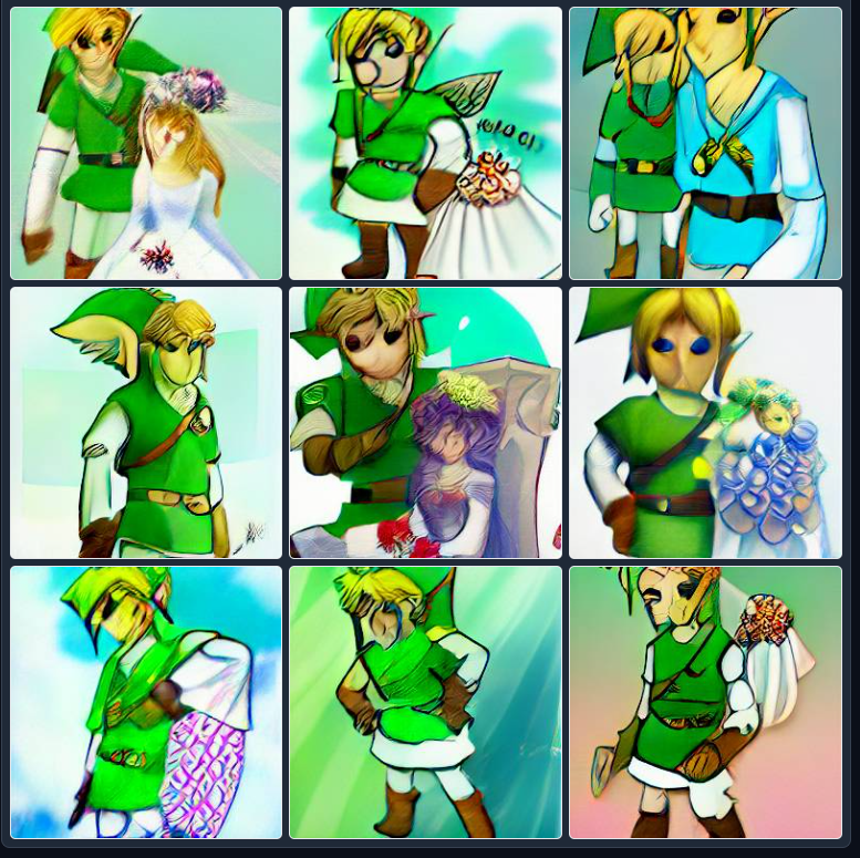 here's some AI generated images of link at a wedding. 
this is actually cursed.