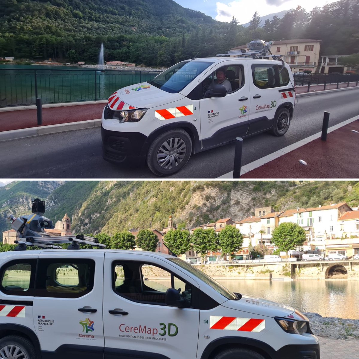 CeremaCom's tweet photo. 🔎Cartographie 3D des #infrastructures de la vallée de la Roya avec le nouveau véhicule #CereMap3D pour disposer d'un outil d'aide à la remise en état des infrastructures routières suite à la tempête d'Alex #Cerema #innovationroutiere https://t.co/widzO0OeJl