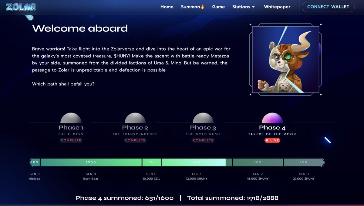 zolarnft's tweet photo. 🔥 90% of Gen 1 #Metazoa summoned 🔥
The birth of a new $HUNY boosting Generation awaits! Not forgetting OG TBM hodlers who get a discount by sacrificing your bears 🍯🚀 #UnleashGen2 👇
https://t.co/JHc50yUlJ7
#ZOLAR🔵 #PoweredbyZIL #TeamMino #TeamUrsa https://t.co/7jBd1IpNeX