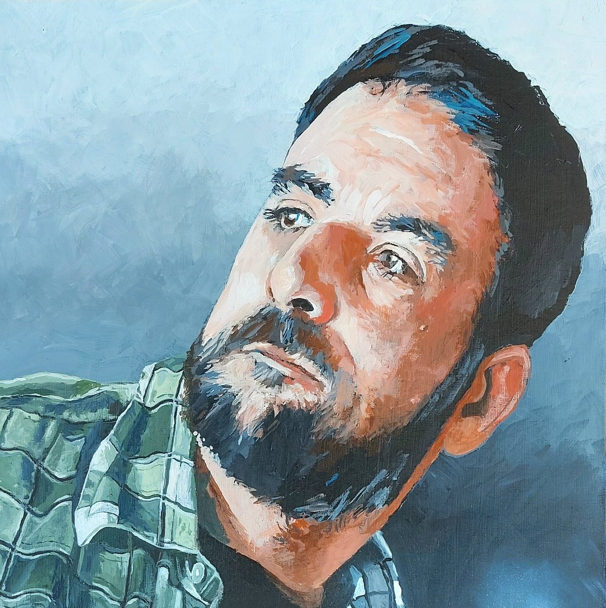 Work in progress, no. 4 son, David. If I am spared, all four will be displayed together as a polyptych. 12x12 inches, acrylic on wooden panel.