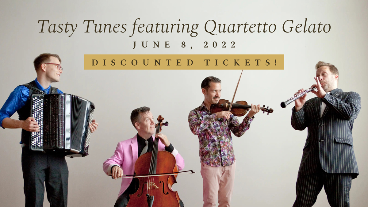 DISCOUNTED TICKETS! The single ticket price for Quartetto Gelato has been reduced to $20 per person (regular/senior) and $10 (under 30). Come see this lively—but not live—concert on the big screen TONIGHT, Jun 8 @ 7:30 pm, at The Cinematheque in Winnipeg. eventbrite.ca/e/quartetto-ge…