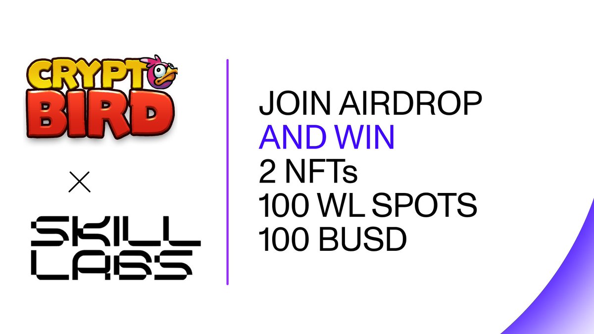 #SkillLabs x <a href="/Exeedme/">Exeedme (now Skins Protocol)</a> airdrop 🎁

Get a chance to win 👇

⚡️ 2 Crypto Bird NFTs
⚡️ 100 WL spots
⚡️ 100 BUSD

How? 
👉 Follow the link: gleam.io/FBH2S/crypto-b…
👉 Complete ALL steps 

📍 There will be NO Public sale, only WL. Hurry - prices will be higher.

$SKG