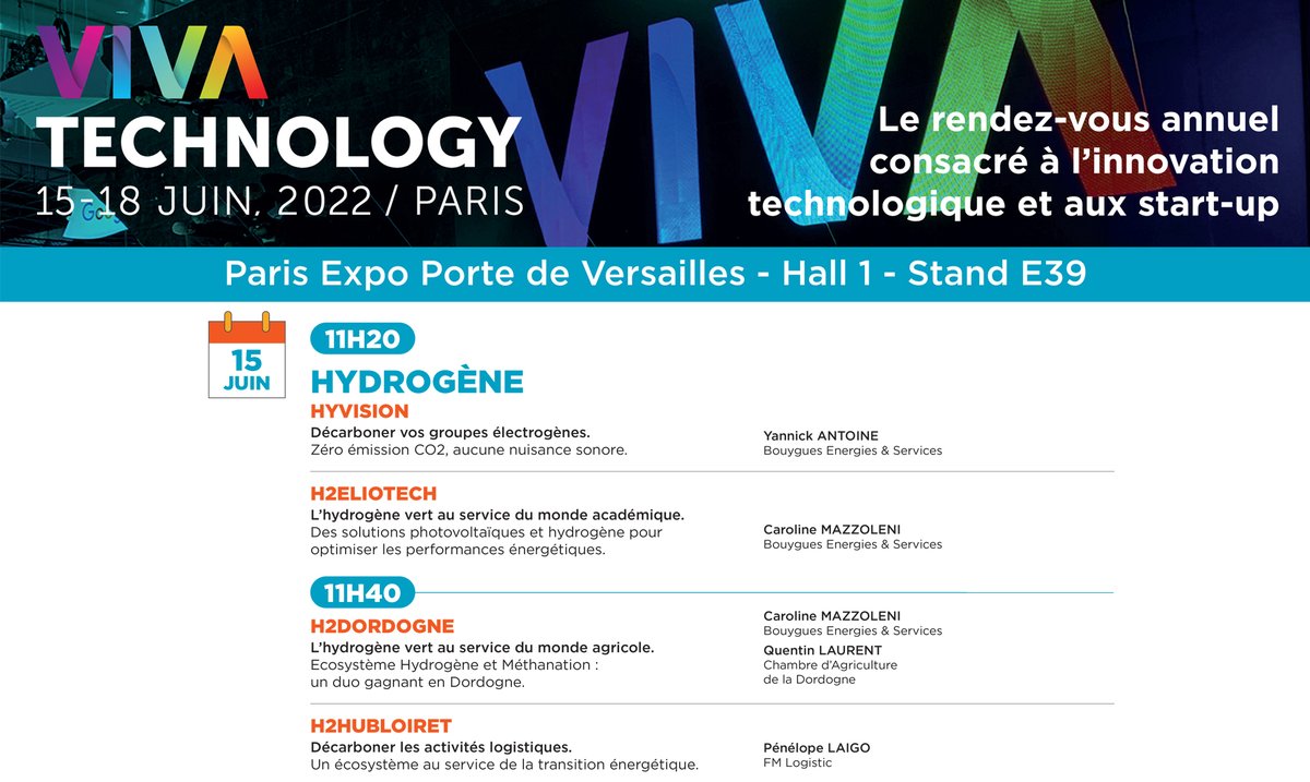 Bouygues_ES's tweet photo. #VivaTech2022📣🔥 J-7 avant @VivaTech !
Hydrogène, stockage d'énergie, bâtiments intelligents, photovoltaïque, IA et réseau fibré...
📋 Voici le programme complet des conférences que vous pourrez retrouver sur notre stand (E39, Hall 1)
🗓 Du 15 au 18/06
#TogetherFurtherForDigital https://t.co/6Zuyx2aGsE