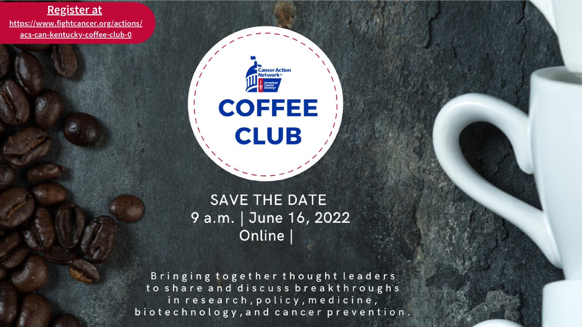 Don't miss this month's coffee club discussing #cancercare and #clincialtrials featuring speakers like @dbfloramd, @dougfloramd of @StElizabethNKY, and more. You won't want to miss this! Join us for Coffee Club by registering at fightcancer.org/actions/acs-ca….