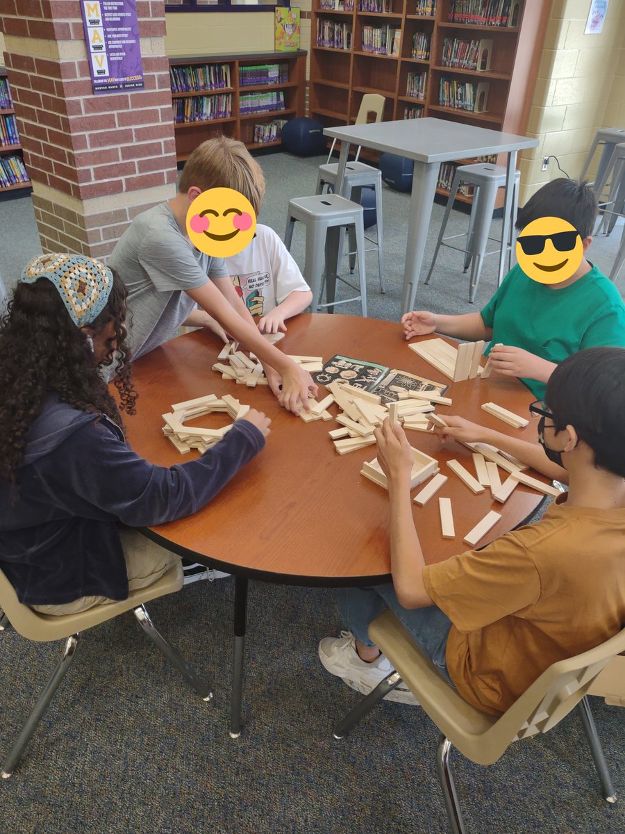 MRJHLibrary's tweet photo. It's not even 11am and the library is bursting with activity. Today I broke out the @KEVAplanks and the coloring poster. Next week will be something different. #summerlibrary #MaverickReaders @MRJHMavs @katy_libraries https://t.co/XOlqQ0eLEy