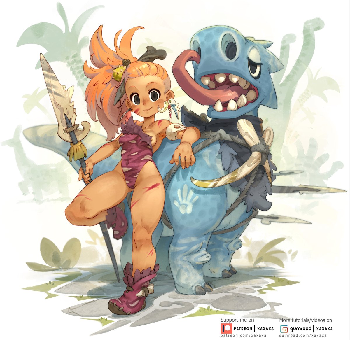 「Old stuff
Dino-Girl and her Paleo-Otaku 」|Xaのイラスト