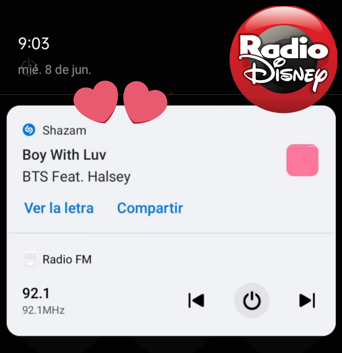 KenOt7bangtan's tweet photo. 💘#BoyWhitLuv sonó en @RadioDisneyMX 💜
#ArmyDespertador dedicado a una persona super especial, a mi querida @analirot 🫶
Gracias @LaTansLocu por se parte de la amistad que se forja entre Army.
La quiero a las dos 😍
@BangtanRDMX https://t.co/SEexw4OvRx