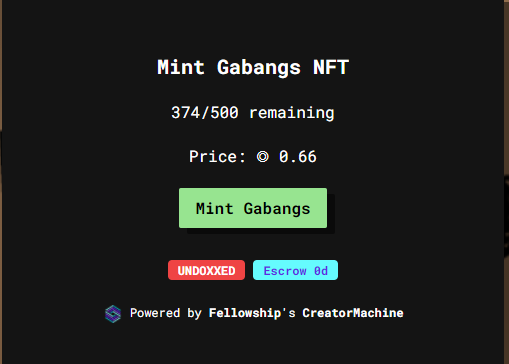 5 of the next 100 wallets that mint will be getting 1 SOL Airdropped back to their wallet!

Be quick👀
mint.creatormachine.com/gabangs