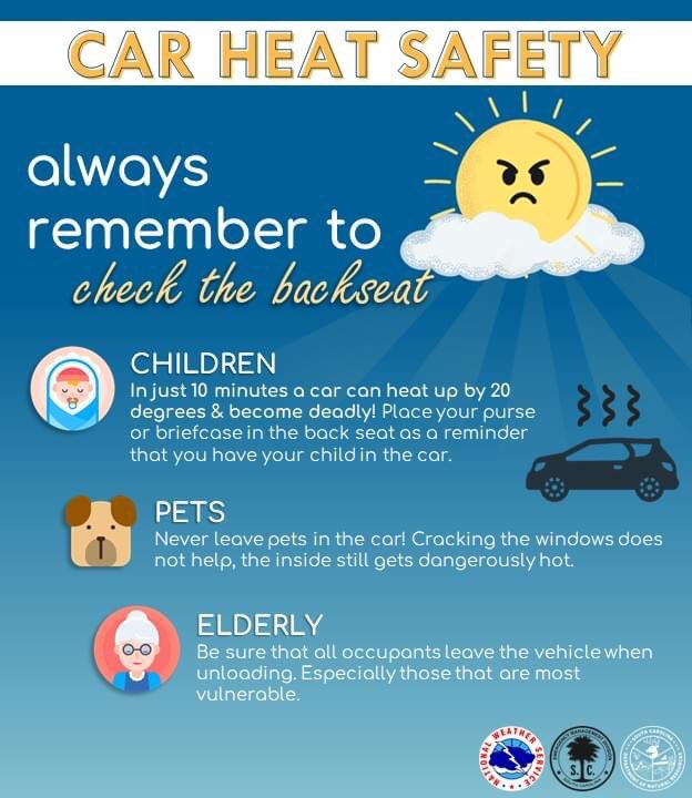 HEAT SAFETY WEEK: Be sure to check the backseat of your car when the weather gets hot. Especially never leave children, pets, or the elderly in the vehicle as the inside gets dangerously hot in a hurry.             #heatsafetyweek #dontleavechildreninhotcars