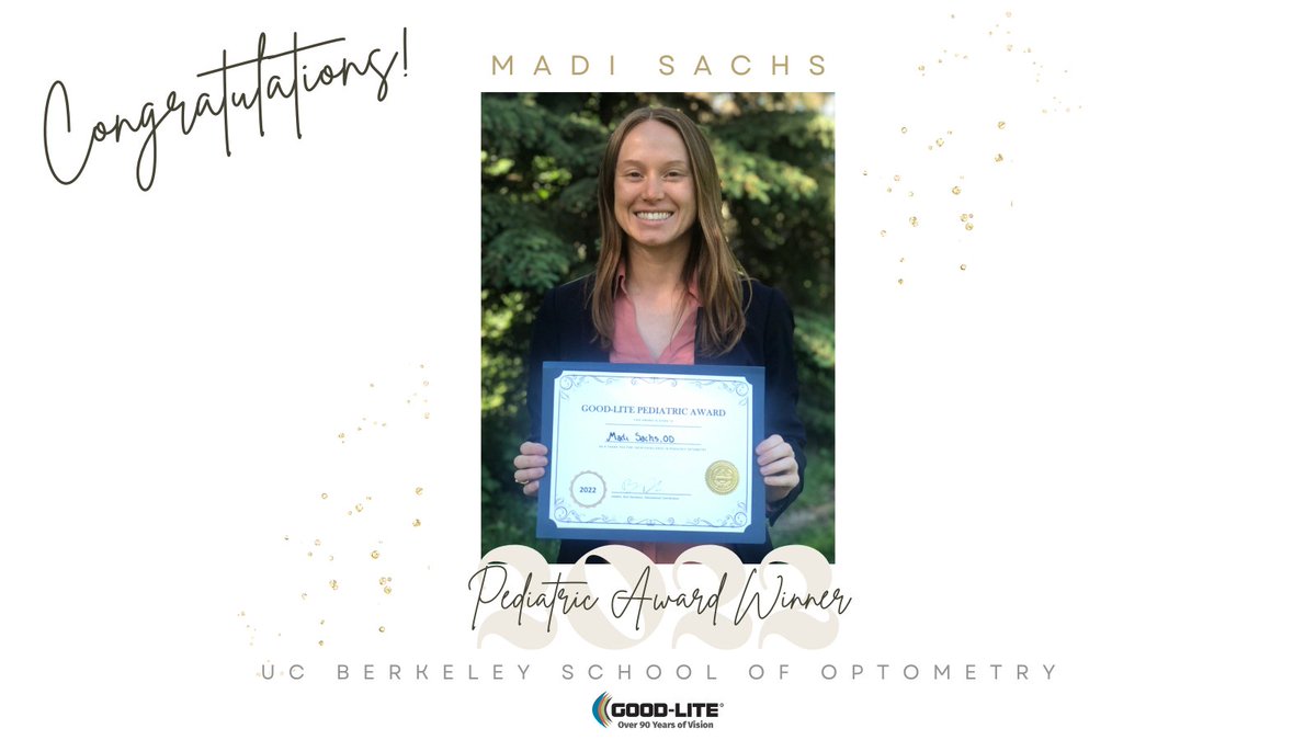 goodliteco's tweet image. 🎉Congratulations Dr. Madi Sachs, UC Berkeley School of Optometry Good-Lite Pediatric Award recipient! 

We wish you all the best for your career ahead! 👏🏼

@UCBerkeley 

#optometrystudent  #berkeleyoptometry #goodlitegives #optometry #pediatricoptometry #womeninoptometry