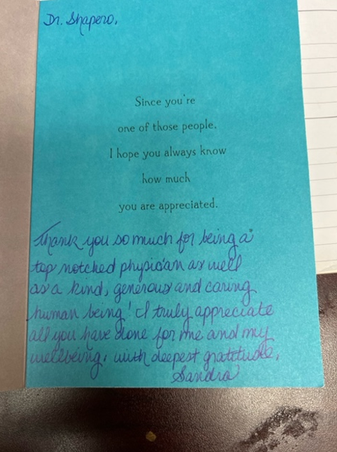 CaringPodiatry's tweet photo. A patient of ours just shared with us a beautiful card that we wanted to share with everyone!
"Thank you so much for being a top-notch physician!"
- Our patient Sandra
Thank you for the kind words, Sandra!π
#CaringPodiatry #AndrewSchmiererDPM #CraigShaperoDPM #MarkFillariDPM https://t.co/pNikrtsqYM