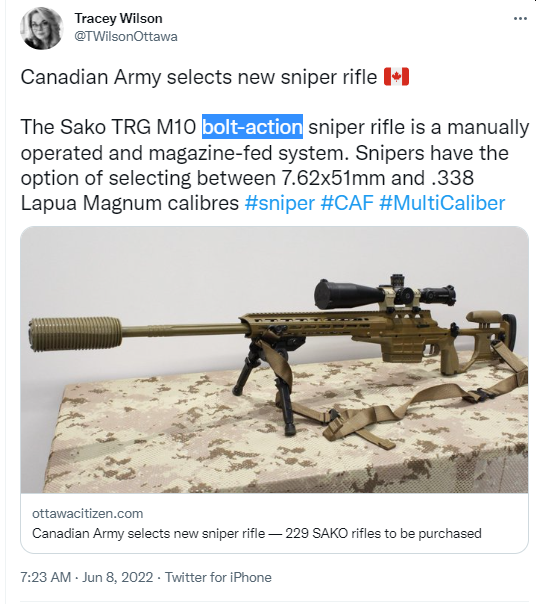 Canadian Army selects new sniper rifle — 229 SAKO rifles to be purchased