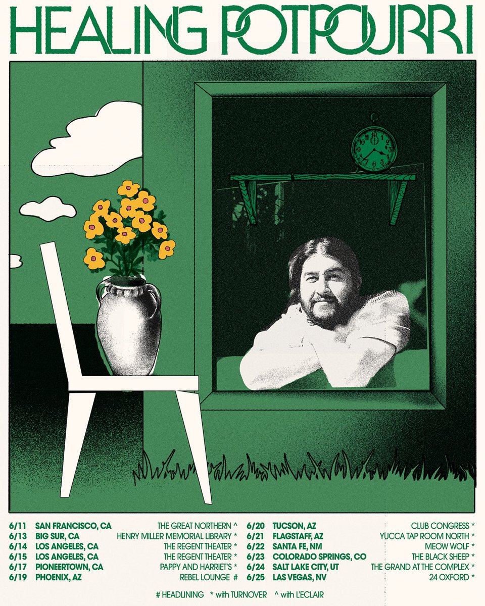 Healing Potpourri (@healinpotpourri) on Twitter photo ๐ธ Weโre going on tour! ๐ธ
Kick off show this Saturday at the great northern in SF! I canโt wait to see all my friends in all these cities! Please reach out if youโre around โ๐ฝ
Tour poster by the incredible <a href="/zonecatalog/">Bobby Sheppard</a> ๐ซ ๐ธ Weโre going on tour! ๐ธ
Kick off show this Saturday at the great northern in SF! I canโt wait to see all my friends in all these cities! Please reach out if youโre around โ๐ฝ
Tour poster by the incredible <a href="/zonecatalog/">Bobby Sheppard</a> ๐ซ