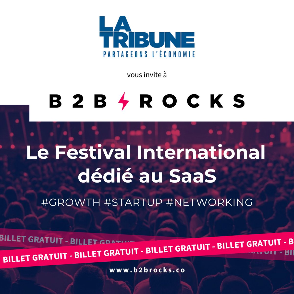 [Evènement partenaire]
🔴Plus qu'un jour pour vous inscrire à 
<a href="/B2B_Rocks/">B2B Rocks</a> #Montpellier, le festival professionnel dédié à la croissance et aux startups du 9 au 11 juin.
➡️Billets gratuits avec le code promo FAI?LN?I sur👉
b2brocks.co/registration/6…