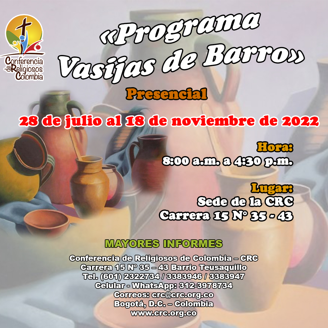 CRC_VR's tweet photo. La Comisión de Formación de la @CRC_VR invitan al Programa Vasijas de Barro. @clar_vr @VNColombia @VidaReligiosa1 https://t.co/HhvCvXH90i