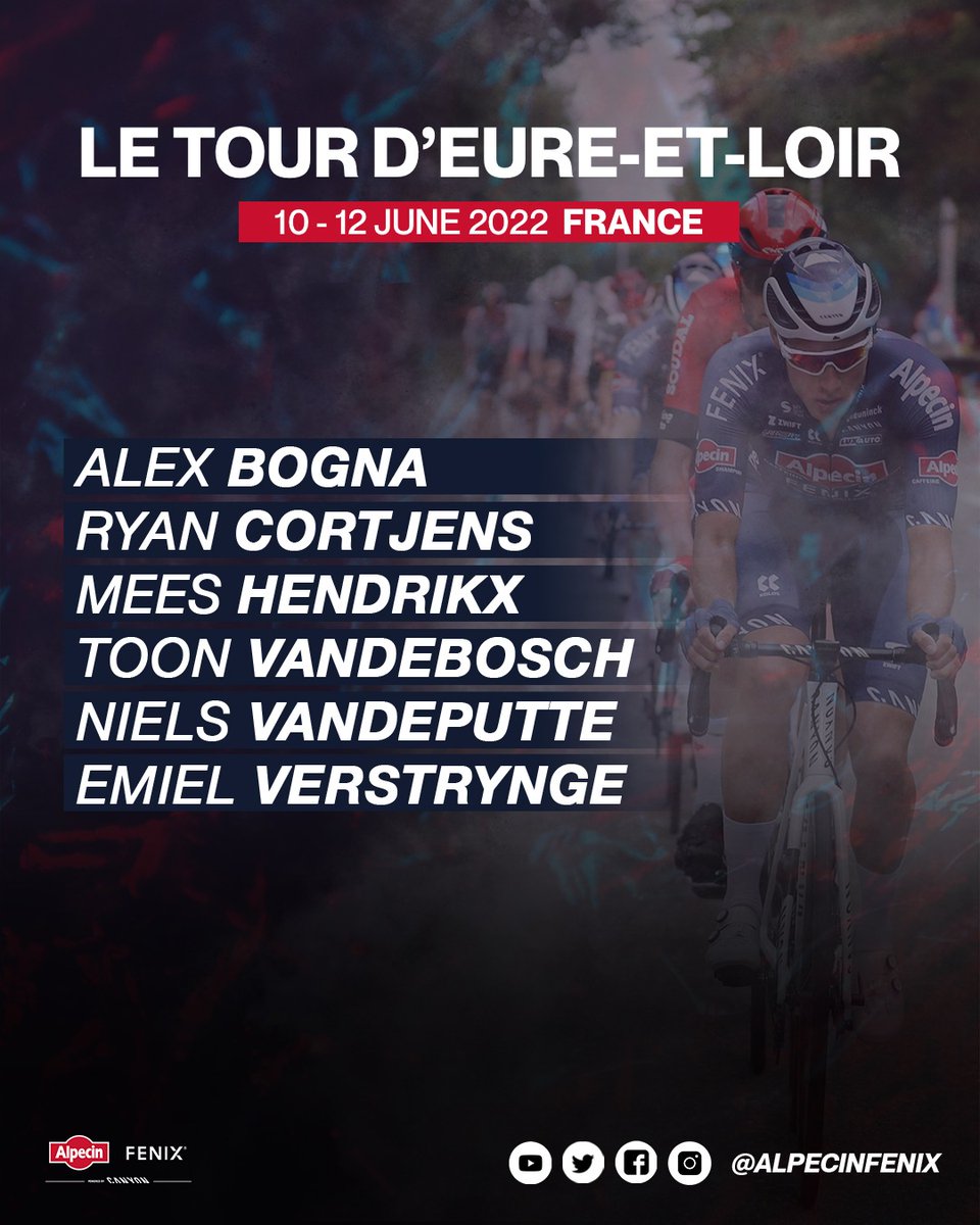 🇫🇷 Tour d'Eure-et-Loir

We've got a three-day stage race in France scheduled for our Development Team: le Tour d'Eure-et-Loir (2.2) 

Have a look at our lineup. First race in blue for our 2021 <a href="/GoZwift/">Zwift</a> Academy winner Alex Bogna 🤩