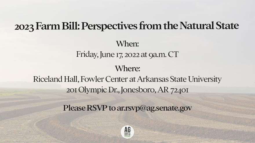 Mark your calendars. We're coming to the Natural State!

If you are interested in attending the upcoming 2023 Farm Bill hearing in Arkansas, please RSVP by COB this Friday (6/10).

Details ⤵️