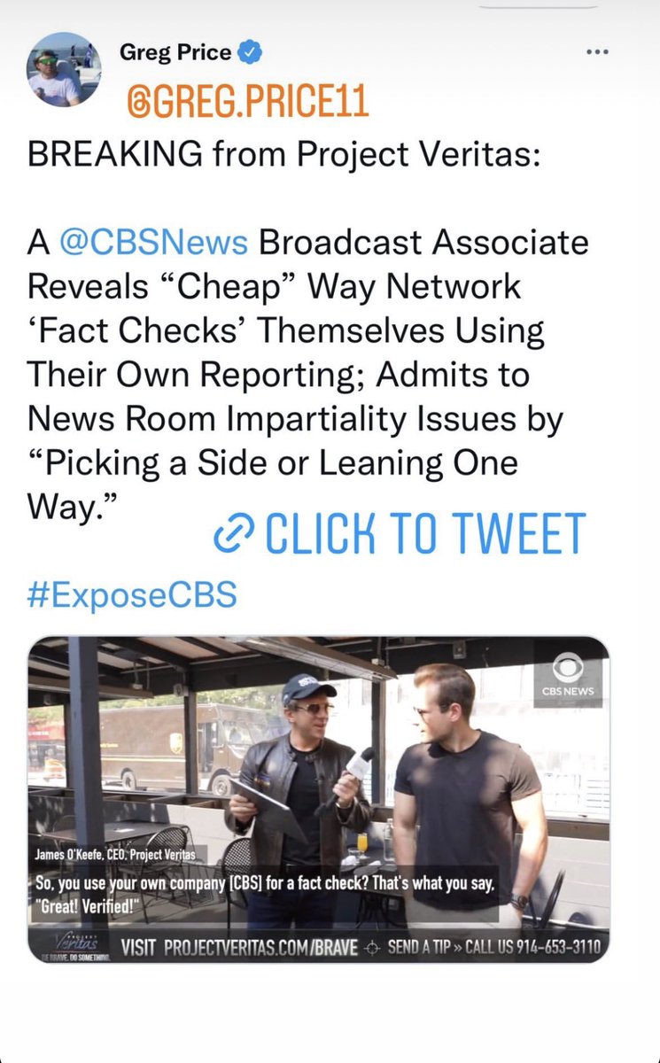 pamadkisson's tweet photo. Another one! @CBSNews Nicely done #ProjectVeritas 👏👏✨📣💡. #ExposeCBS https://t.co/cHZhM9M8oy https://t.co/rs1T1JQ3JM
