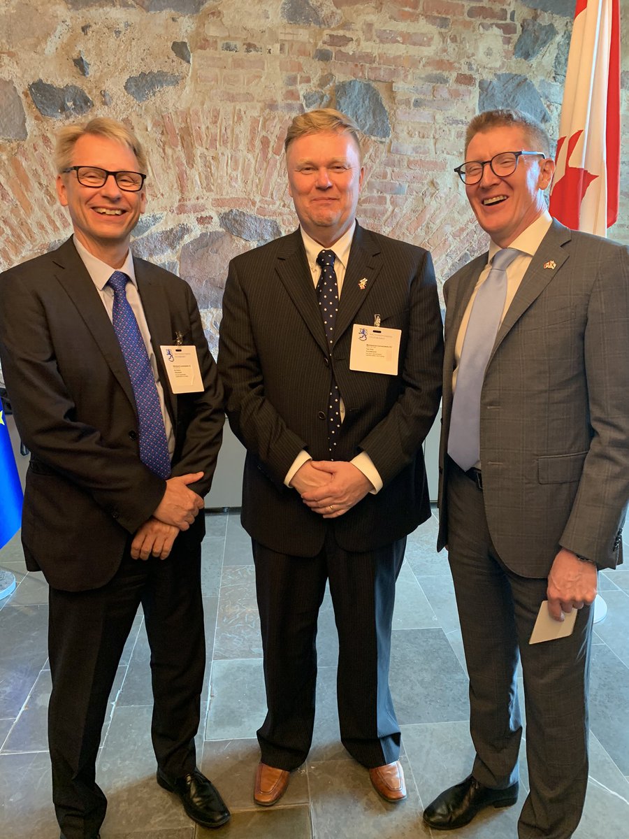 Left to right, the Finnish Ambassador to Canada, His Excellency Roy Eriksson, me and the Canadian Ambassador to Finland, His Excellency Jason Tolland at Katajanokka #honoraryconsuls 🇫🇮🇨🇦