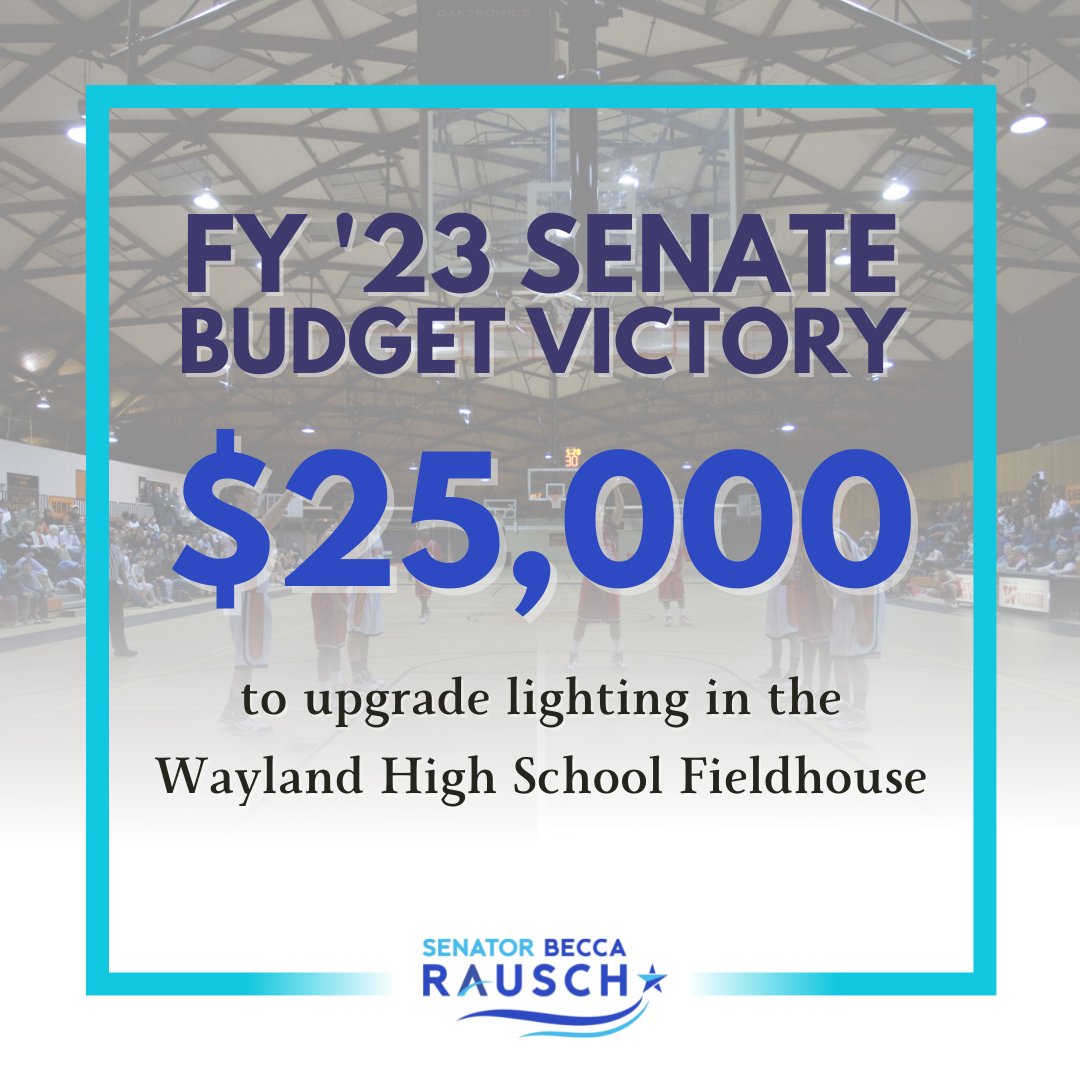 BeccaRauschMA's tweet photo. BUDGET VICTORY: I'm thrilled to support #WaylandMA's stellar student athletes with new lighting in the Wayland HS Field House. My amendment was adopted unanimously in the #SenBudget, and I look forward to seeing this upgrade once installed! #mapoli https://t.co/4OU90DRjCj