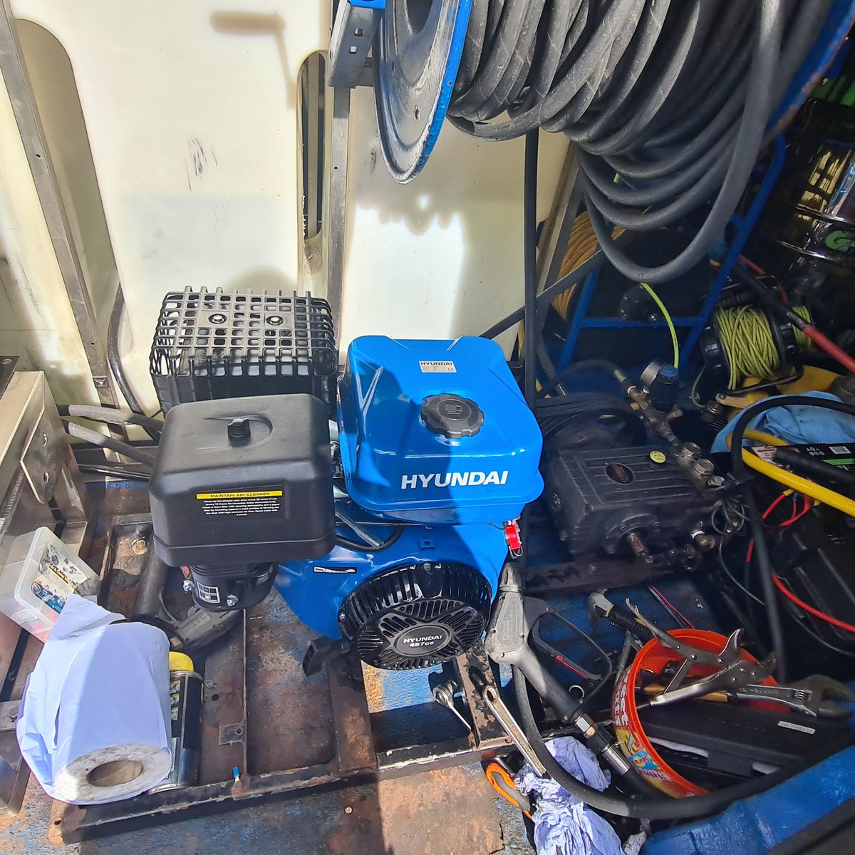 Not what we wanted to do this week, but installed a nice new shiny engine for our pressure washer, while the old one is being repaired (hopefully).