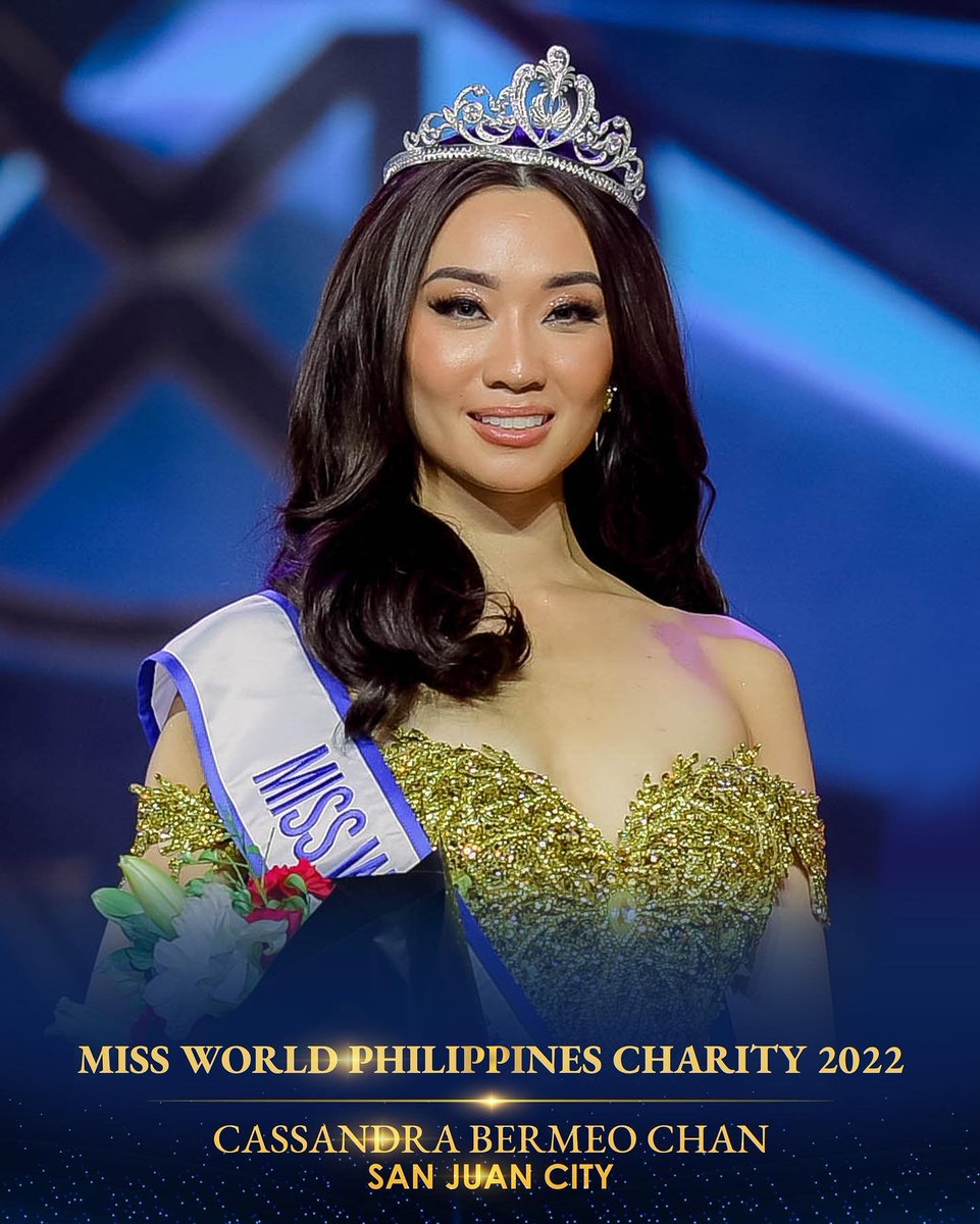 Congratulations to our Miss World Philippines Charity 2022...

Cassandra Bermejo Chan from San Juan City. 👑✨

#MWPH
#MWPH2022
#ExceptionallyEmpoweredFilipina
#MWPH2022CoronationNight

Photo by Piqato Studio