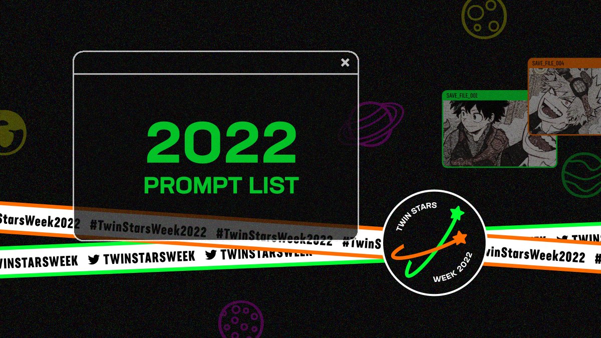 twinstarsweek's tweet photo. 💫No matter what universe they're from, #BakuDeku will always find their way to one another✨

Here are the prompts for Across the Multiverse #TwinStarsWeek2022 We're excited to see what adventures BkDk will share this year!🧡💚 https://t.co/KaPZyeg7ht