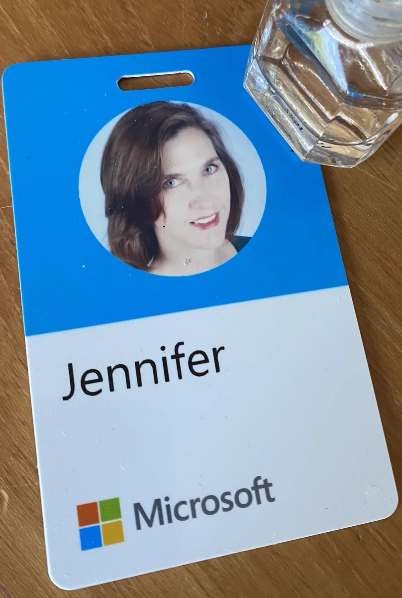 a Microsoft blue badge 