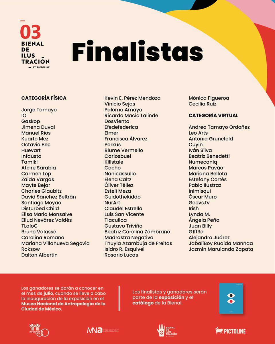 bienalilustra's tweet photo. Si tu nombre aparece aquí 👇… ¡eres uno/a de los finalistas de la Tercera #BienalDeIlustración que serán parte de la exposición y catálogo oficial! 👏 

Gracias por animarte a participar ✋👁️ Próximamente daremos a conocer a los ganadores y ganadoras.

@Infonavit @pictoline https://t.co/7iMXtqPSS4