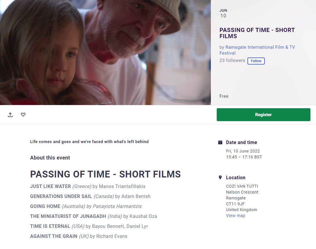 BenishFilms's tweet image. GENERATIONS UNDER SAIL is off on another adventure to the Ramsgate International Film &amp;amp; TV Festival in the UK!
At 3:45pm this Friday, GUS will be screening in the TIME PASSING Shorts Programme -  free tickets here: bit.ly/3mse06b
#RIFTVFest22 #GenerationsUnderSail