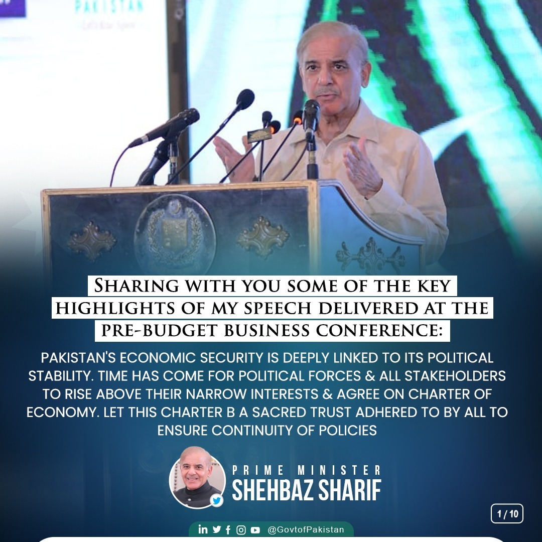 GovtofPakistan's tweet photo. Key highlights of PM Shehbaz Sharif’s speech delivered at the pre-budget business conference.
#PMBusinessConference
#GovtAtWork
#WeHaveWeCanWeWill https://t.co/NQRwk3NQzU