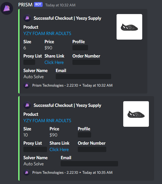 20 pairs on the day. Majority with @tricklebot and @PorterProxies dailies @PrismAIO @MEKRobotics @Leafproxies @DonutProxies @dawn_fnf